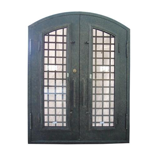 Iron Woven Dual Door with Arched Top Frame and Threshold - 81 x 62 x 6 Inches - Rustic Bronze