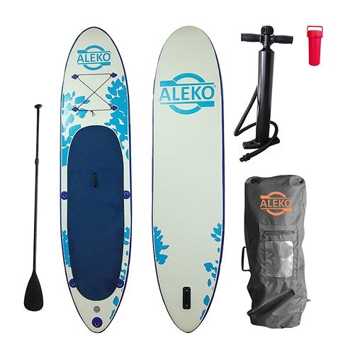 Inflatable Double Layer Paddle Board with Carry Bag - Blue Flowers