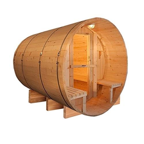 Western Red Cedar Wet Dry Barrel Sauna - Front Porch Canopy - 6 kW ETL Certified Heater - 6 Person