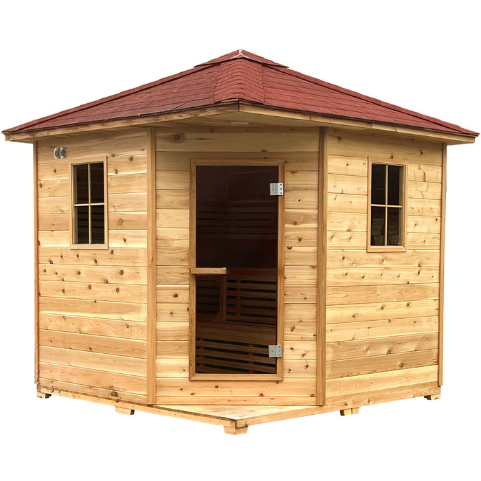 Inland Red Cedar Wet Dry Outdoor Sauna with Asphalt Roof - 8 kW ETL Certified Heater - 8 Person - Made in USA