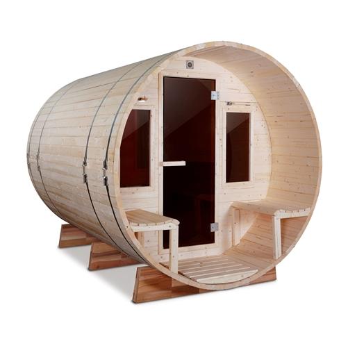 Outdoor White Pine Barrel Steam Sauna - Front Porch Canopy - ETL Certified - 6 Person