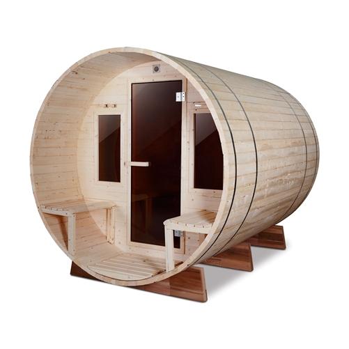 Outdoor White Pine Barrel Steam Sauna - Front Porch Canopy - ETL Certified - 4 Person