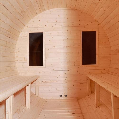 Outdoor White Pine Barrel Steam Sauna - Front Porch Canopy - ETL Certified - 6 Person