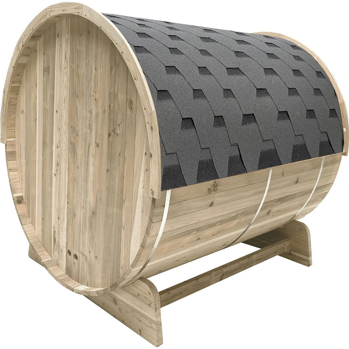 Outdoor Pine Barrel Sauna with Bitumen Shingle Roofing - 6 Person - 6 kW ETL Certified Heater