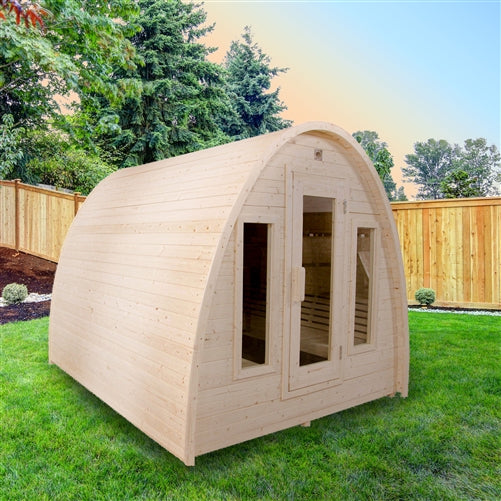 Outdoor White Pine Pod Steam Sauna - ETL Certified - 8 Person