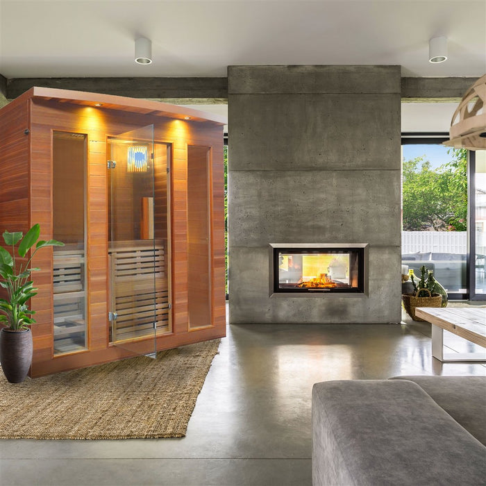 Clear Cedar Indoor Wet Dry Sauna with Exterior Lights - 4.5 kW ETL Certified Heater - 5 Person