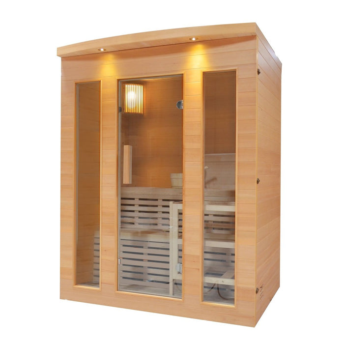 Canadian Hemlock Indoor Wet Dry Sauna with Exterior Lights - 4.5 kW ETL Certified Heater - 4 Person
