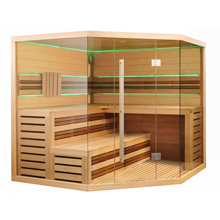 Canadian Hemlock Indoor Wet Dry Sauna with LED Lights - 6 kW ETL Certified Heater - 6 Person